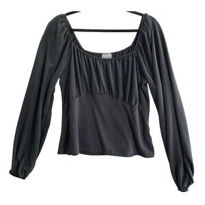 ARULA Women Crop Long Sleeve Top Sz 10 Black Casual Empire Work Everyday 40-15